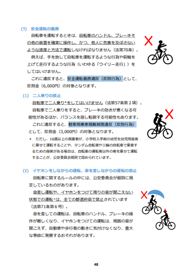 自転車を安全・安心に利用するために
ー自転車への交通反則通告制度(青切符)の導入ー
【自転車ルールブック】48P